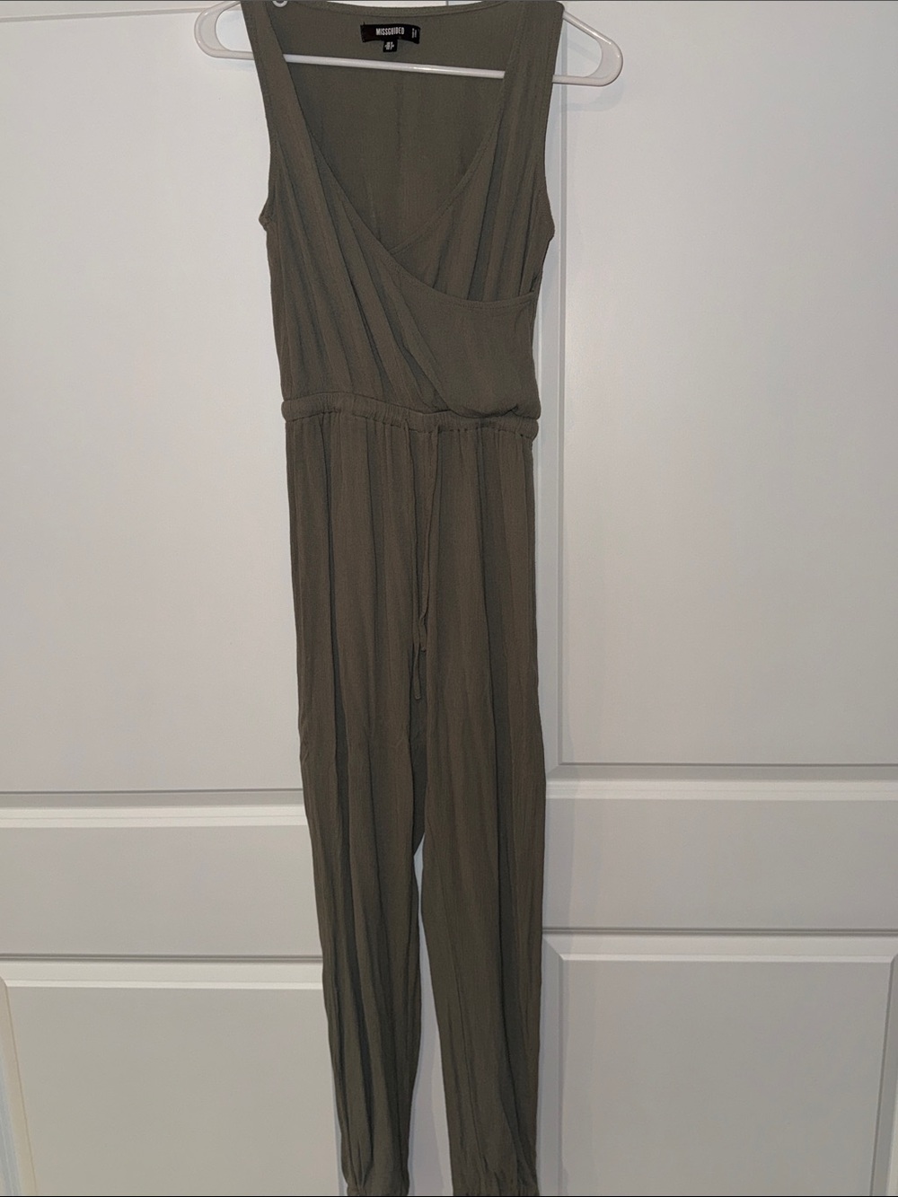 Missguided Olive Green Sleeveless Wrap-Front Jumpsuit